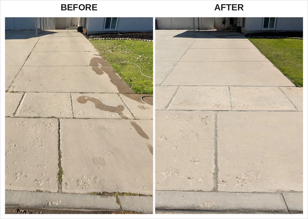Before and after driveway cleaning in Alpine Utah by LHS Powerwash