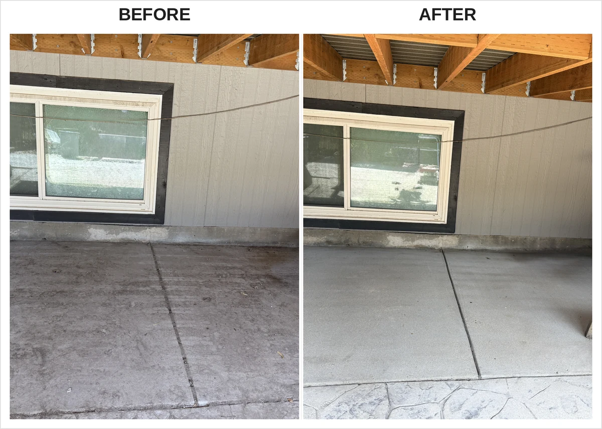 Before and after concrete cleaning in Midvale Utah by LHS Powerwash