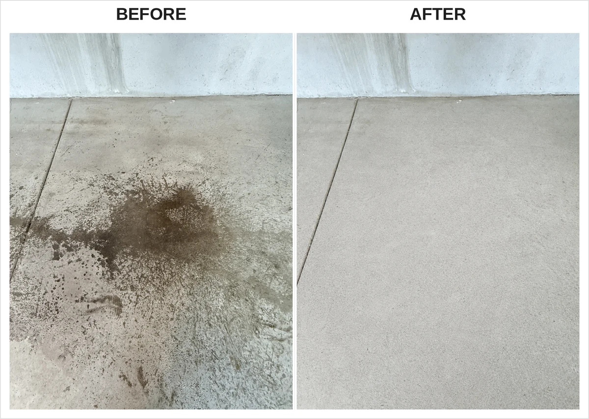 Before and after garage floor pressure washing by LHS Powerwash