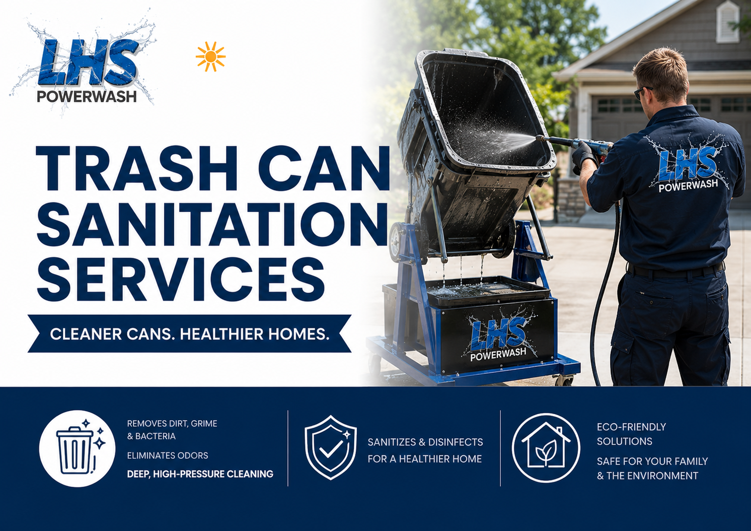 Professional trash can sanitation service by LHS Powerwash in Utah