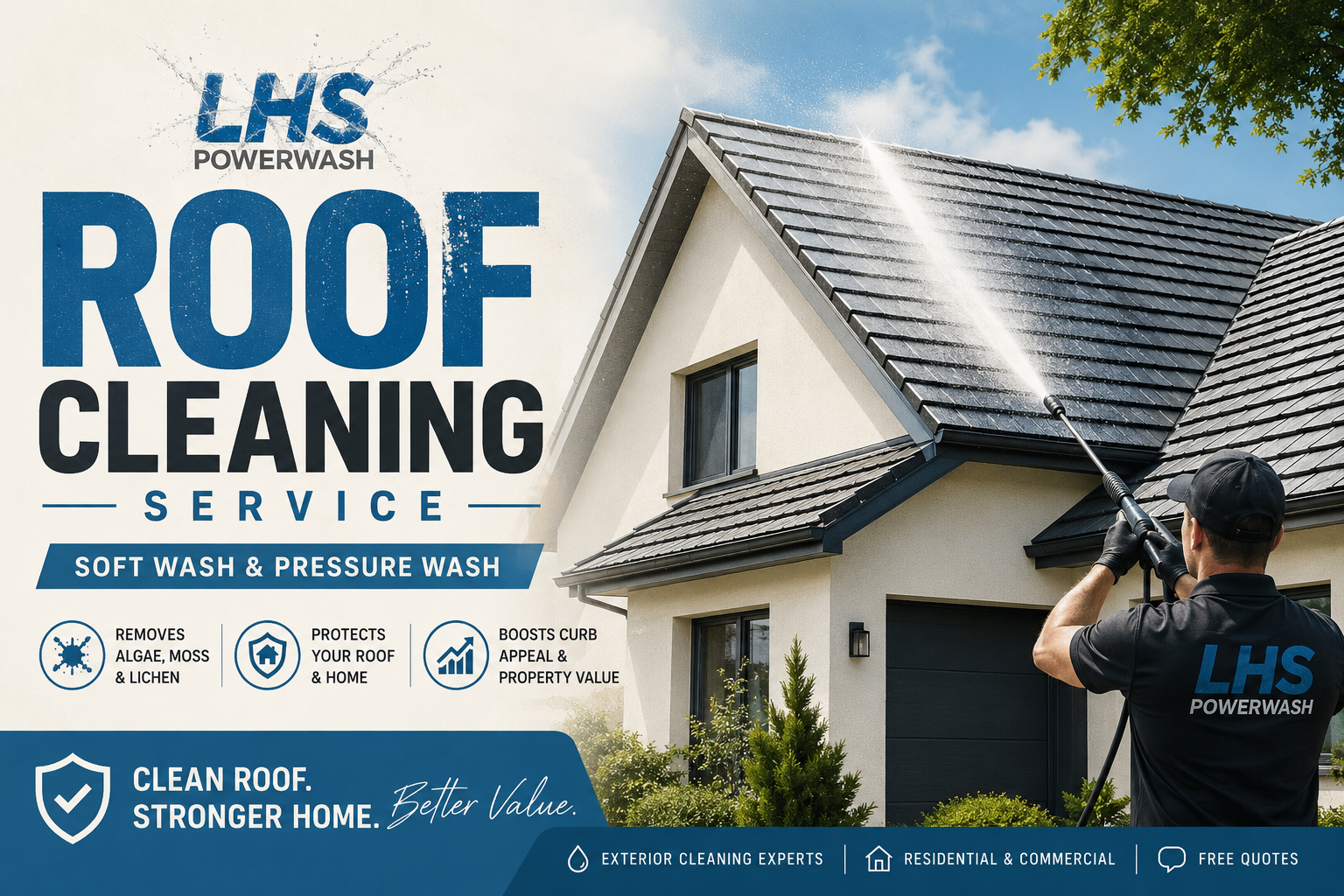 Soft wash roof cleaning removing moss and black streaks in Utah by LHS Powerwash