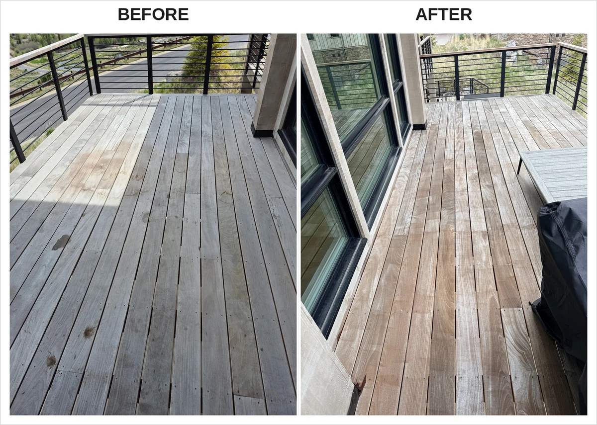 Before and after deck cleaning in Highland Utah by LHS Powerwash